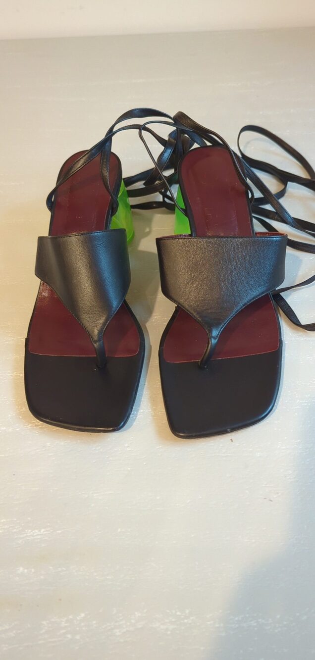 Staud Adora Leather Sandals Size 39 with Green Block Heel - Picture 2 of 5